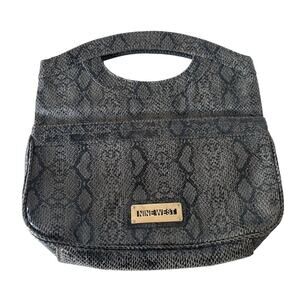 Nine West Black Gray Faux Snakeskin Python Fold Over Clutch